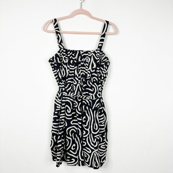 Banana Republic Drapey Linen Blend Mini Dress Swirl Abstract Multi Large #BAG3 - Picture 5 of 12